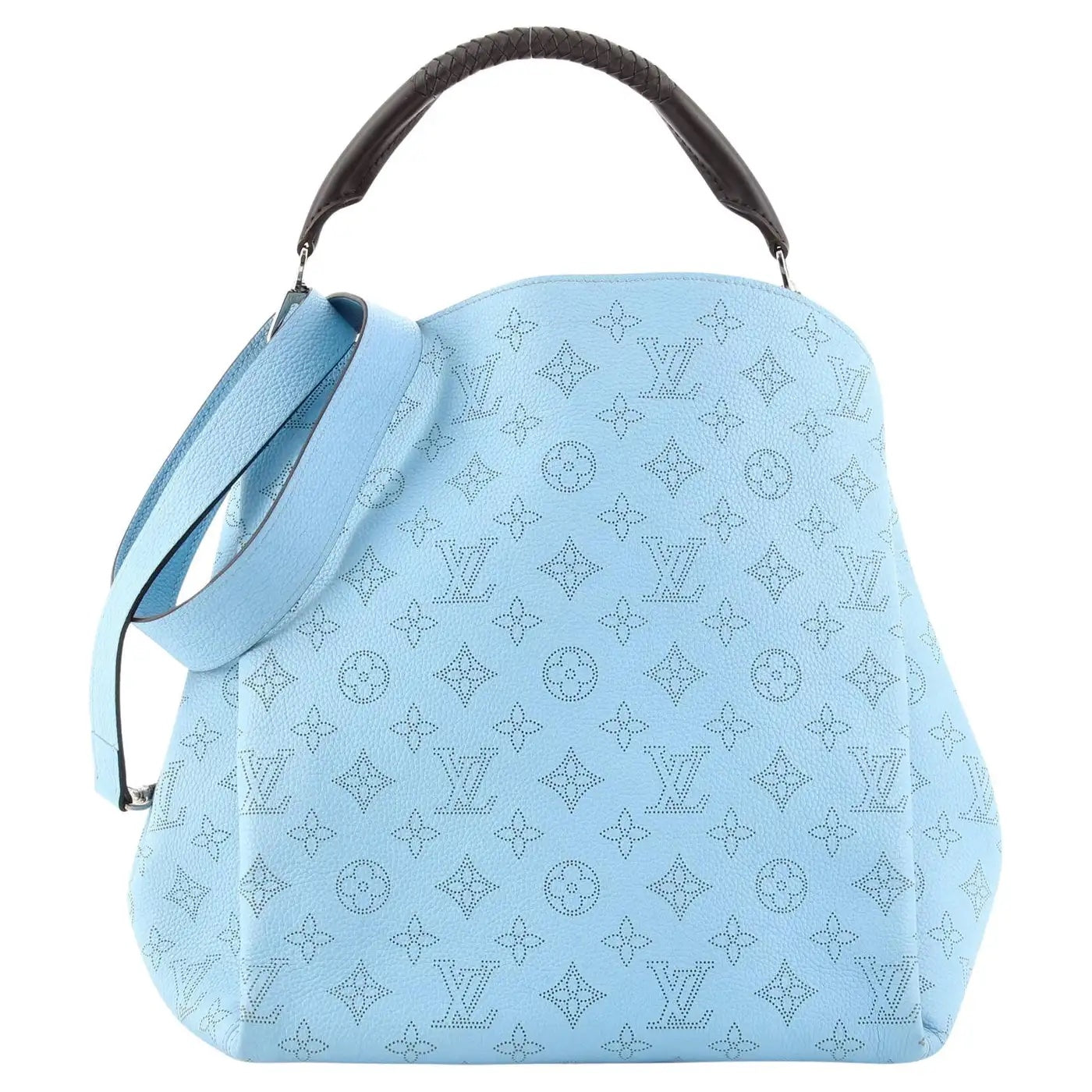 LOUIS VUITTON MONOGRAM MAHINA LEATHER BABYLONE PM BAG IN ICE BLUE