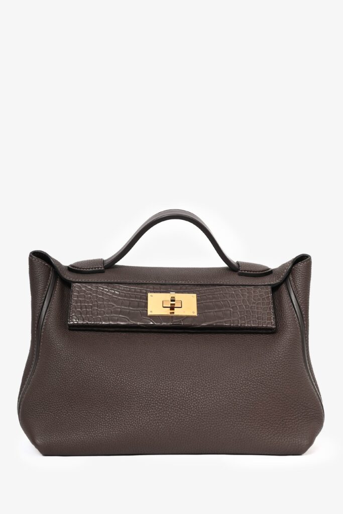 Hermès Brown 'Ebene' Togo Leather/Matte Alligator Touch 24/24 29 Top Handle GHW w/ Strap - Product Image 2