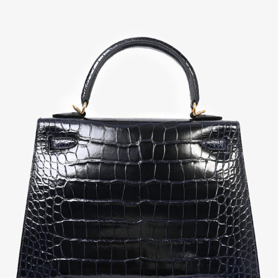 Hermès Blue Marine Shiny Alligator Sellier Kelly II 25 Bag with Strap | Studio Nafay