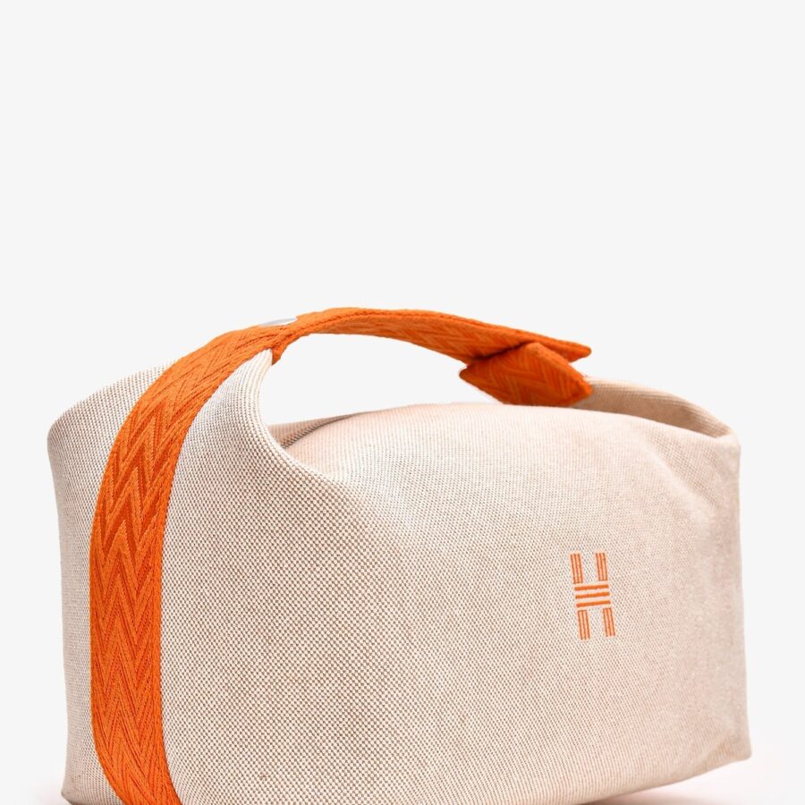 Hermès Beige/Orange Canvas Large Bride-a-Brac Case | Studio Nafay