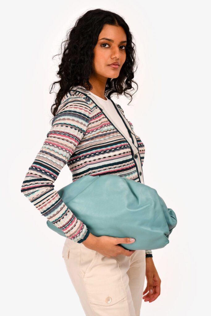 Bottega Veneta Teal Leather Large Classic Pouch - Product Image 2