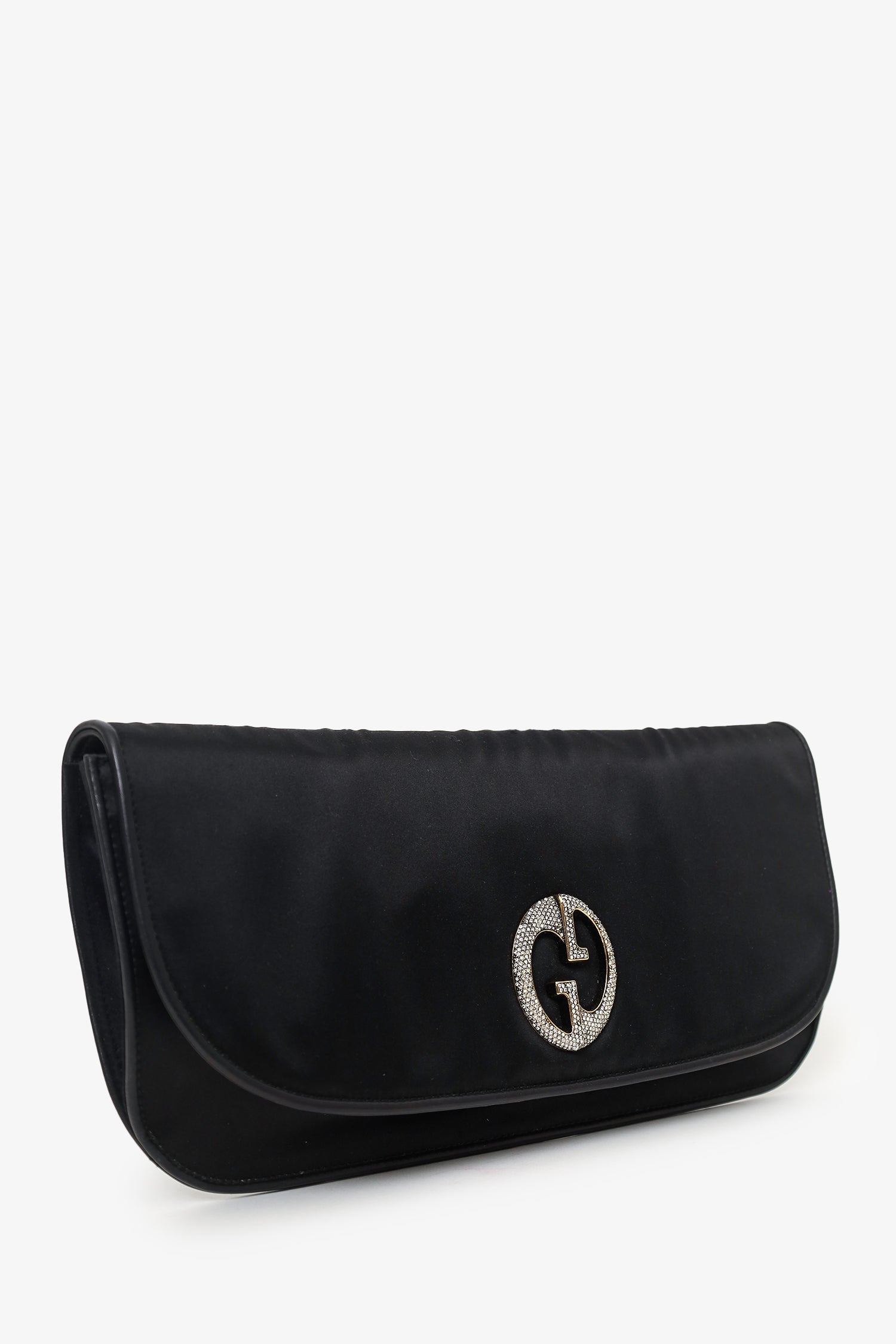 Gucci Black Satin Diamante Embellished ‘GG’ Clutch