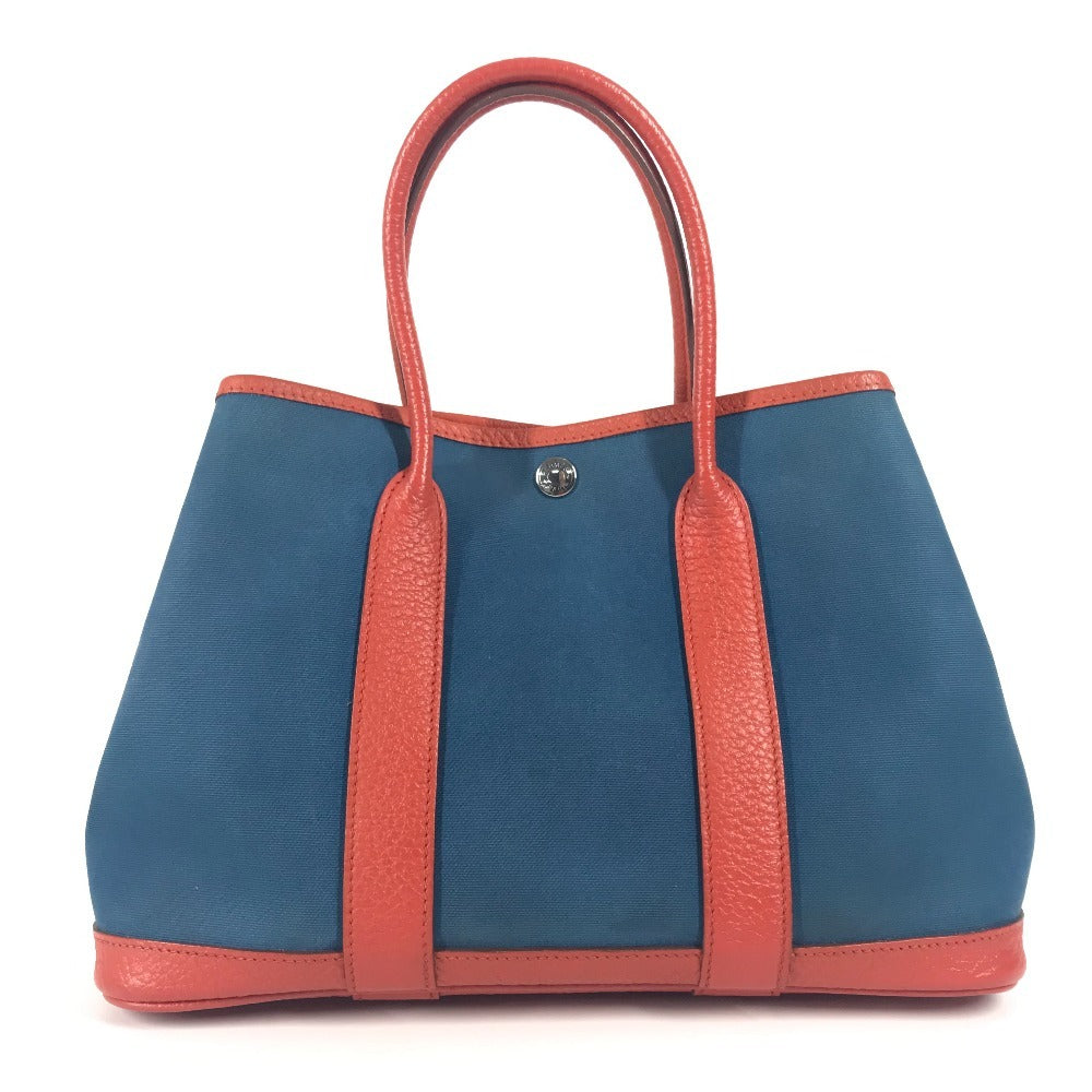 HERMES Tote Bag Leather / canvas blue Garden Party TPM