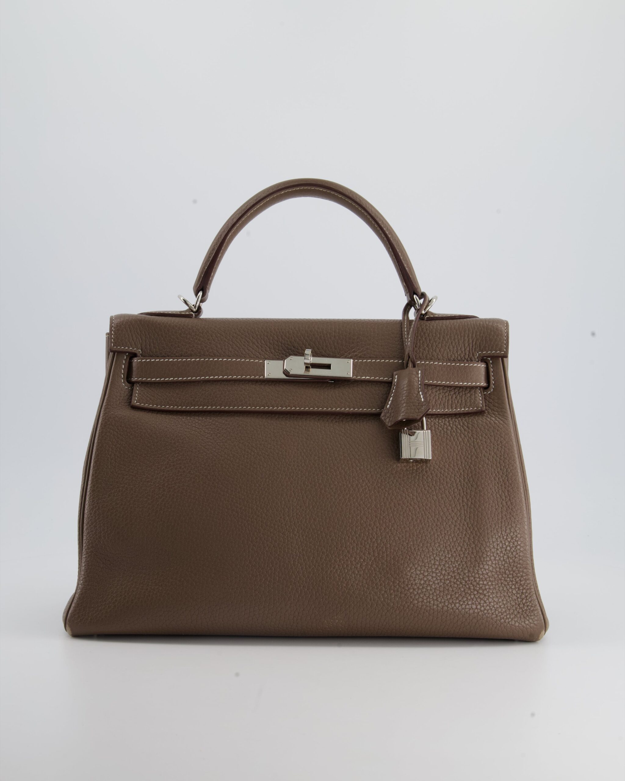 Hermes Kelly 32 Retourne Bag in Etoupe Clemence Leather with Palladium Hardware