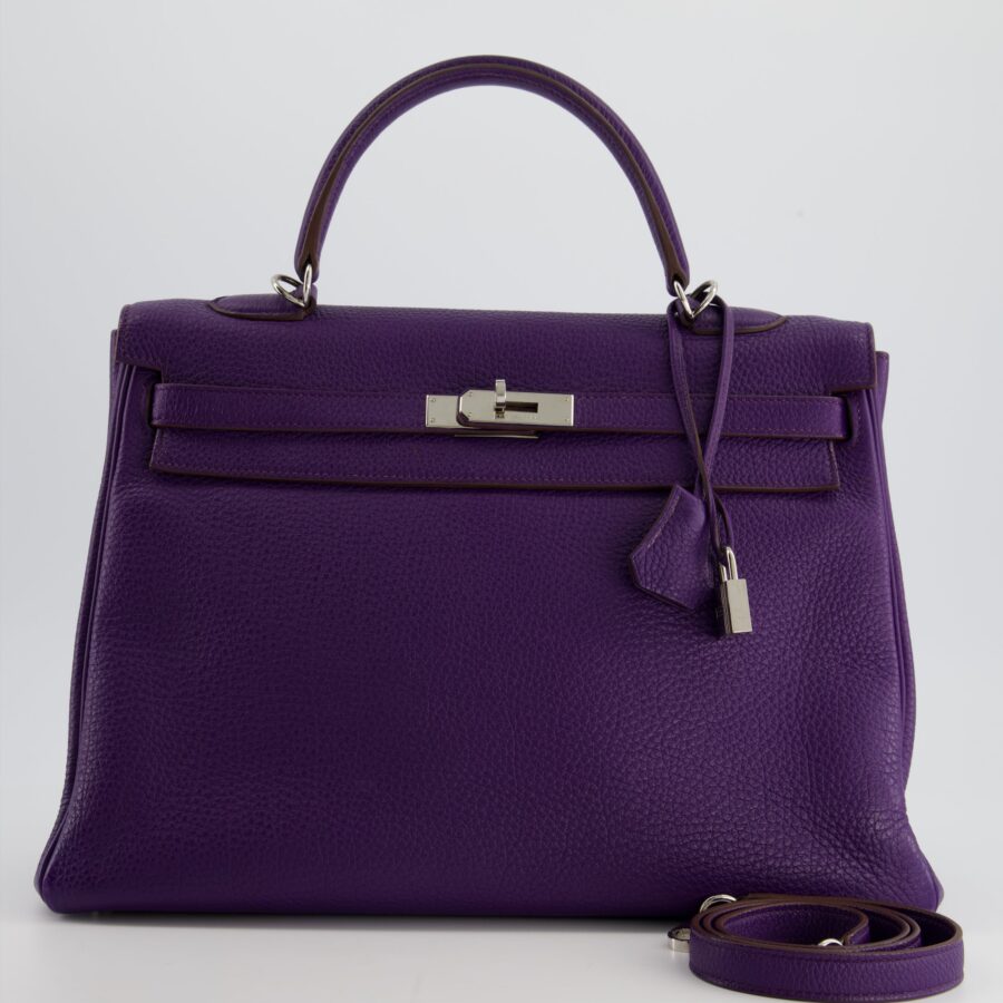 Hermes Kelly 35 Retourne Bag in Iris Togo Leather with Palladium Hardware | Studio Nafay