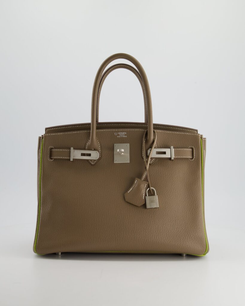 Hermes HSS Birkin 30 Retourne Bag in Etoupe & Vert Anis Chèvre Mysore with Brushed Palladium Hardware - Product Image 2