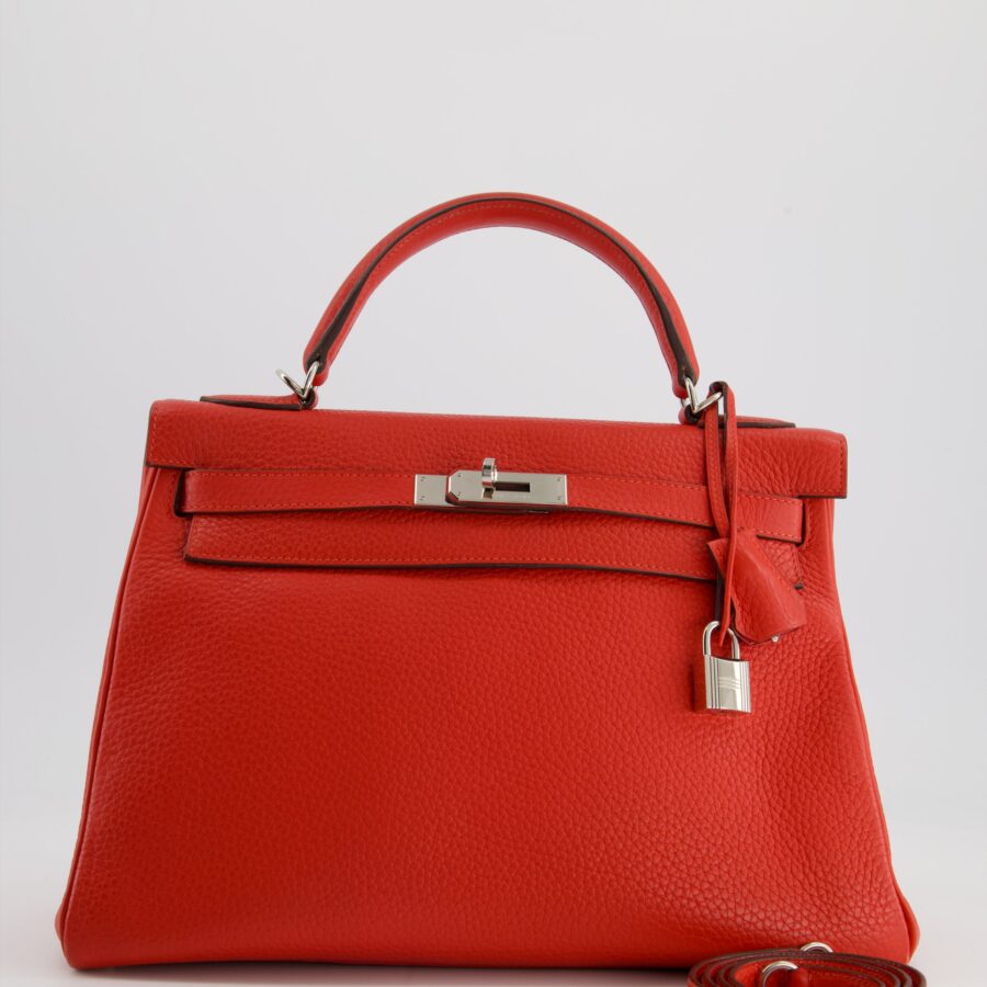 Hermes Kelly 32 Retourne Bag in Geranium Togo Leather and Palladium Hardware | Studio Nafay