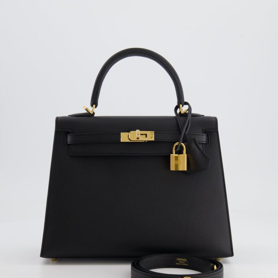 Hermes Kelly 25 Sellier Bag in Noir Epsom Leather with Gold Hardware | Studio Nafay