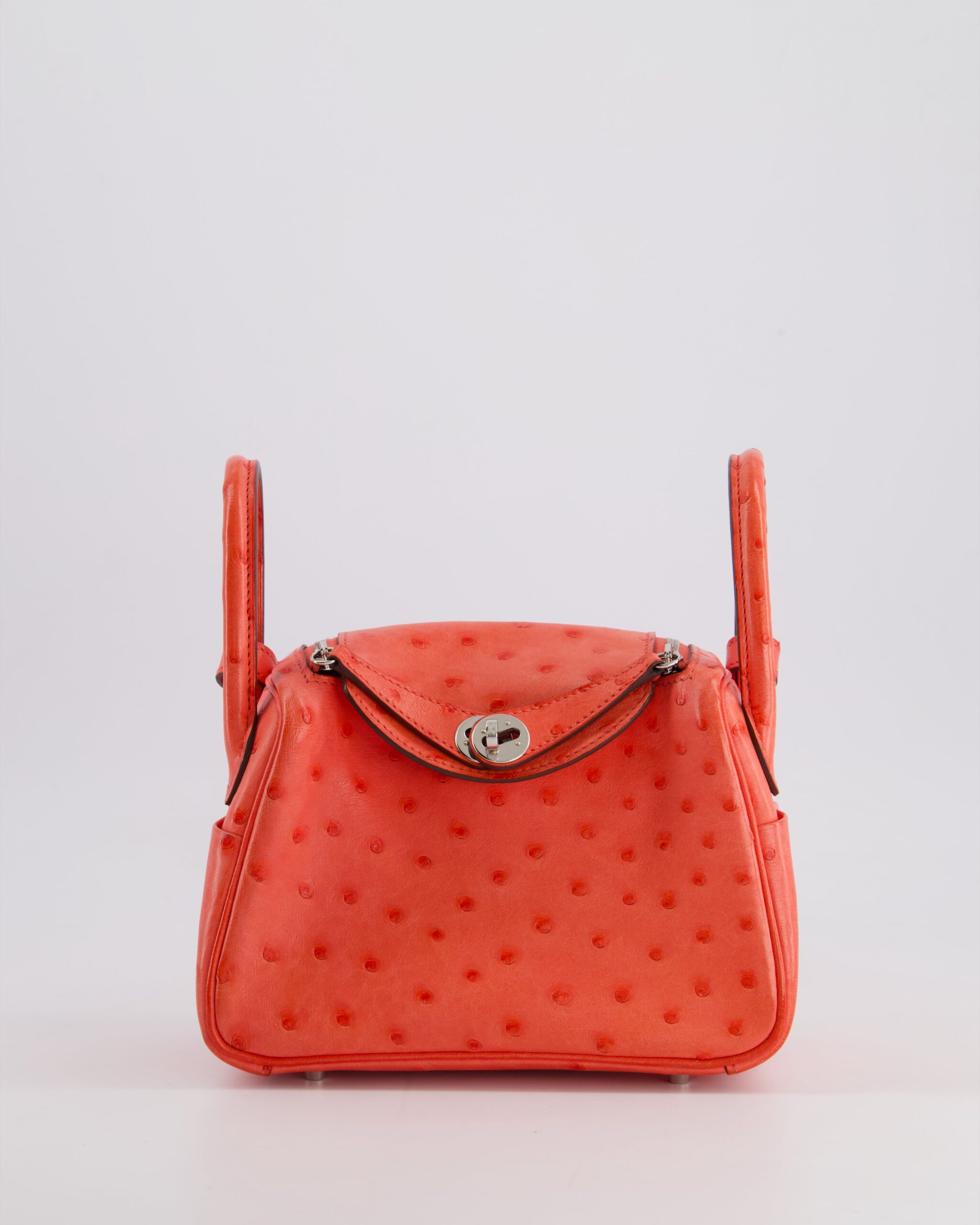 Hermes Mini Lindy Bag in Bougainvillea Ostrich Leather with Palladium Hardware