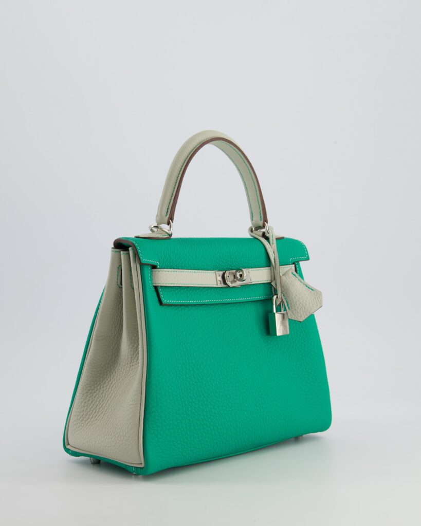 *SUPER RARE* Hermes HSS Kelly 25 Retourne Bag in Vert Vertigo & Gris Perle Togo Leather with Palladium Hardware & Contrast Stitching - Product Image 2
