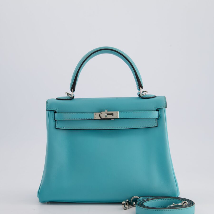 Hermes Kelly 25 Retourne Bag in Bleu Atoll Swift Leather with Palladium Hardware | Studio Nafay