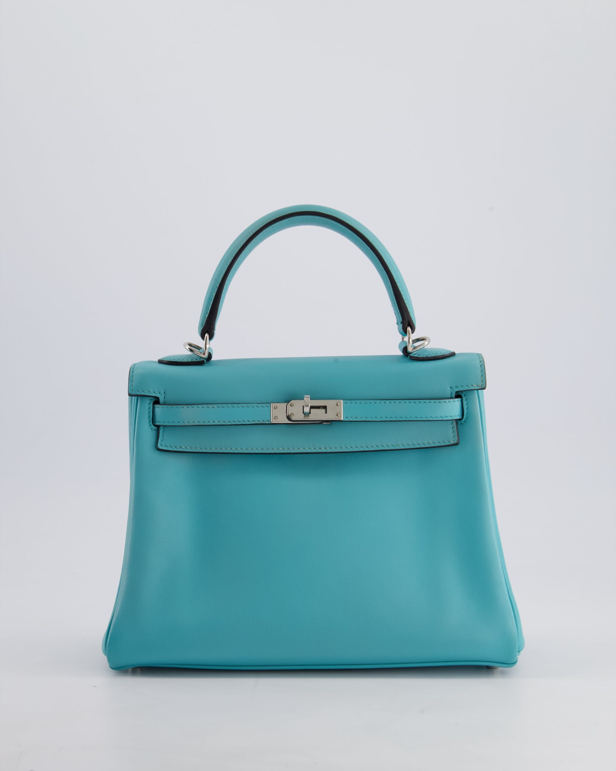 Hermes Kelly 25 Retourne Bag in Bleu Atoll Swift Leather with Palladium Hardware