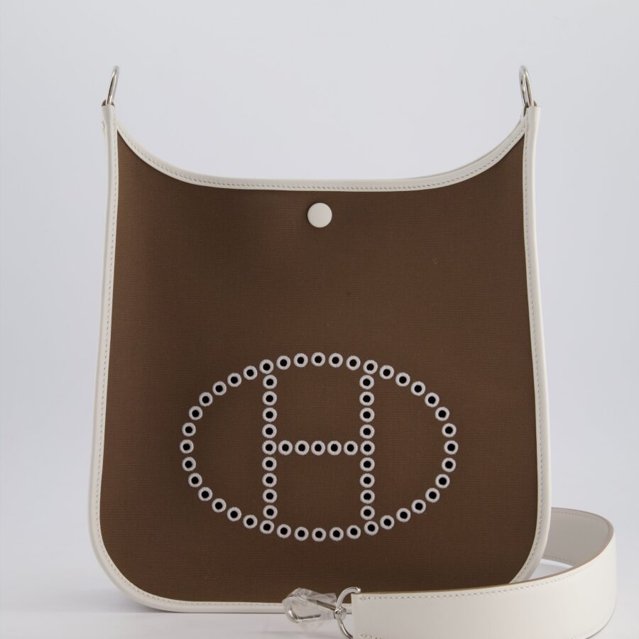 Hermes Evelyne 29 in Neo Etoupe Canvas and White with Palladium Hardware | Studio Nafay