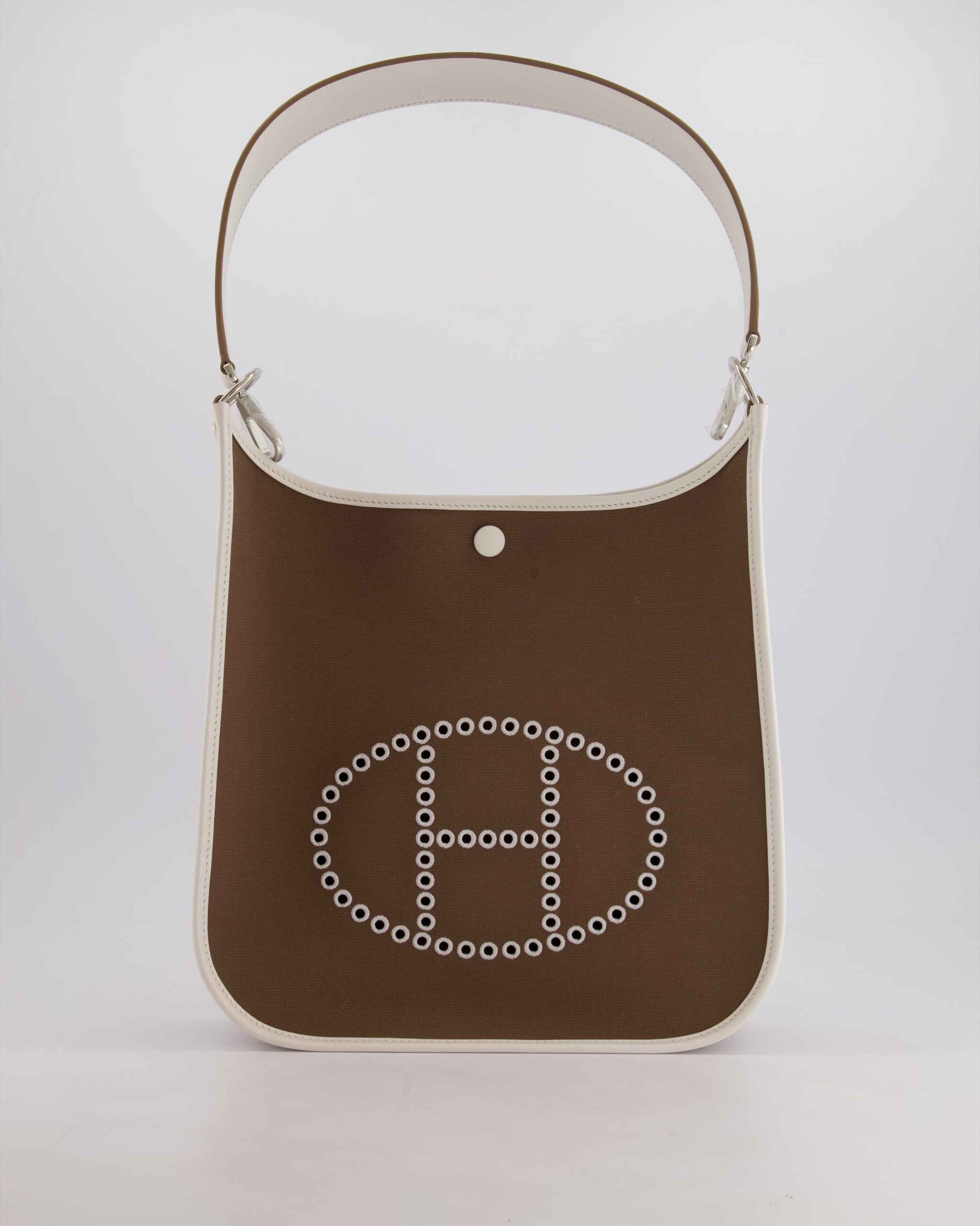 Hermes Evelyne 29 in Neo Etoupe Canvas and White with Palladium Hardware