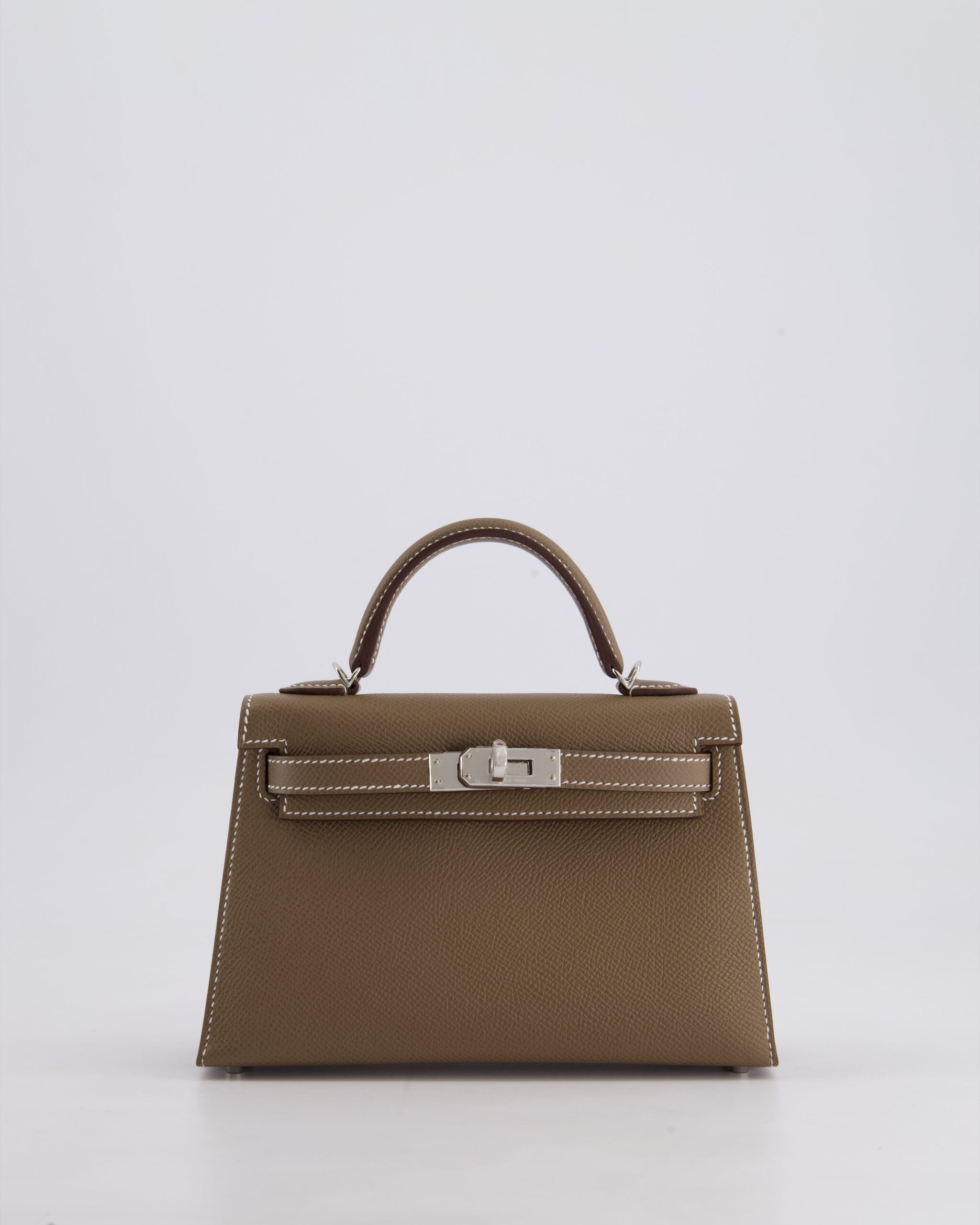 *HOT* Hermes Mini Kelly II 20 Bag in Etoupe Epsom Leather with Palladium Hardware