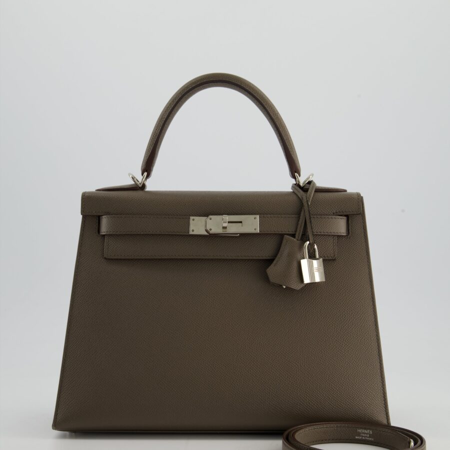 Hermes HSS Kelly 28 Sellier Bag in Gris Etain Epsom Leather with Palladium Hardware | Studio Nafay