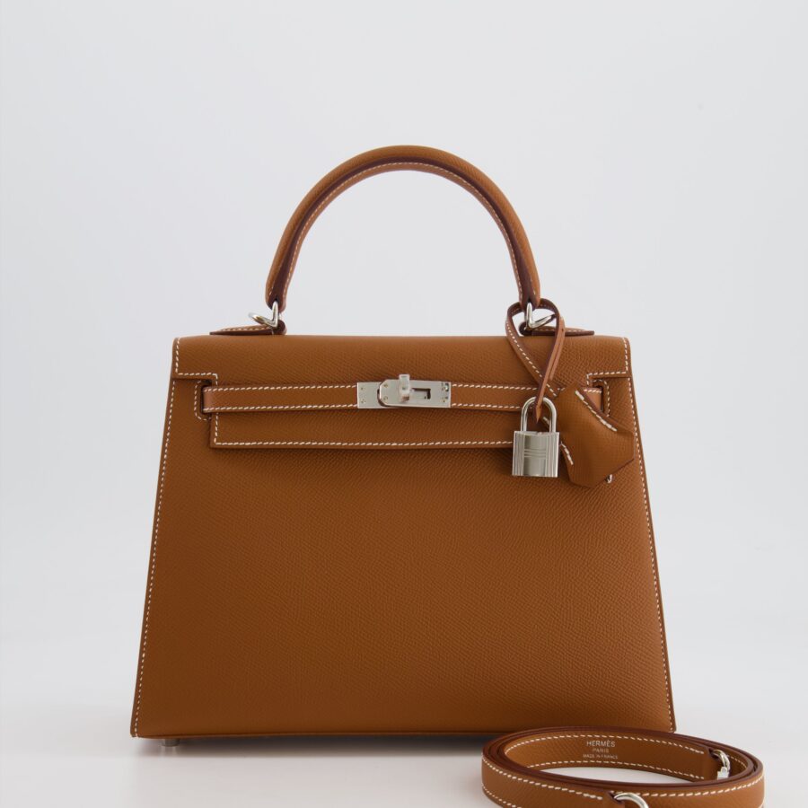 Hermes Kelly 25 Sellier Bag in Gold Epsom Leather with Palladium Hardware | Studio Nafay