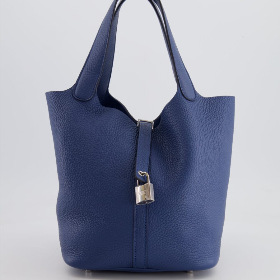 Hermes Picotin Lock Bag 22 in Blue Tie Clemence Leather with Palladium Hardware | Studio Nafay