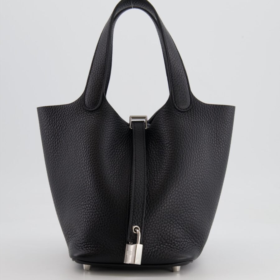 Hermes Picotin 18cm Lock Bag in Noir Clemence Leather with Palladium Hardware | Studio Nafay