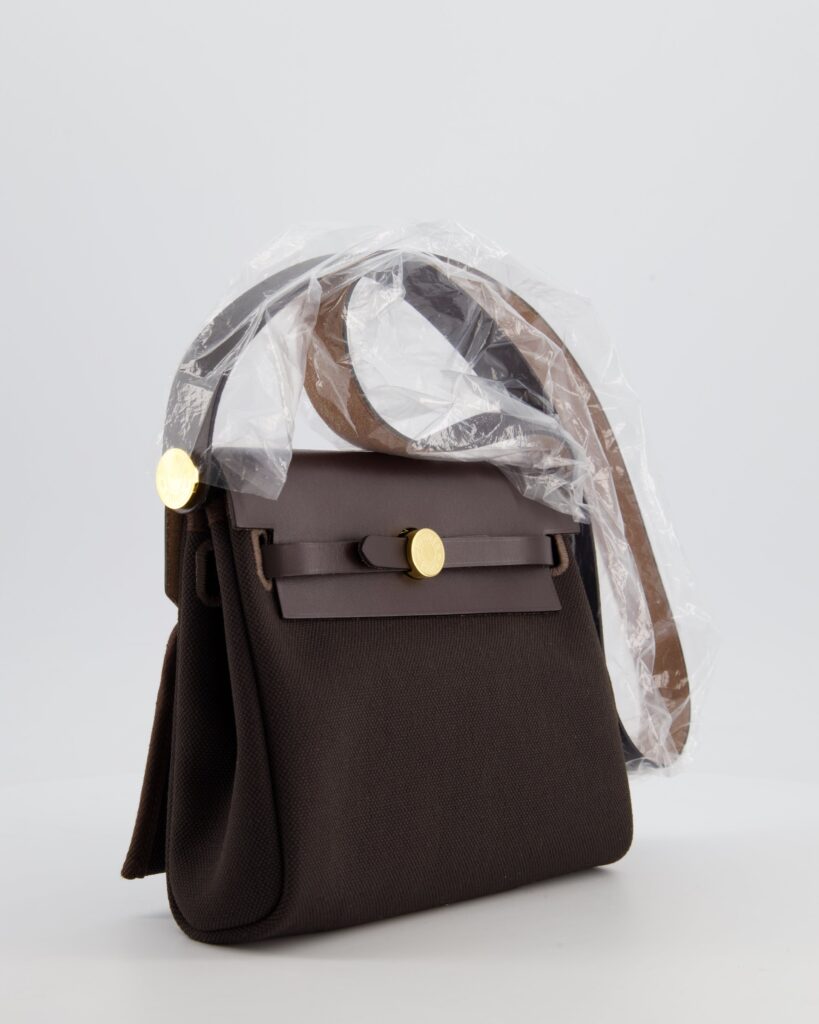 Hermes Herbag Zip 20 Bag in Ebene Viking Canvas & Ebene Vache Hunter Leather with Gold Hardware - Product Image 2