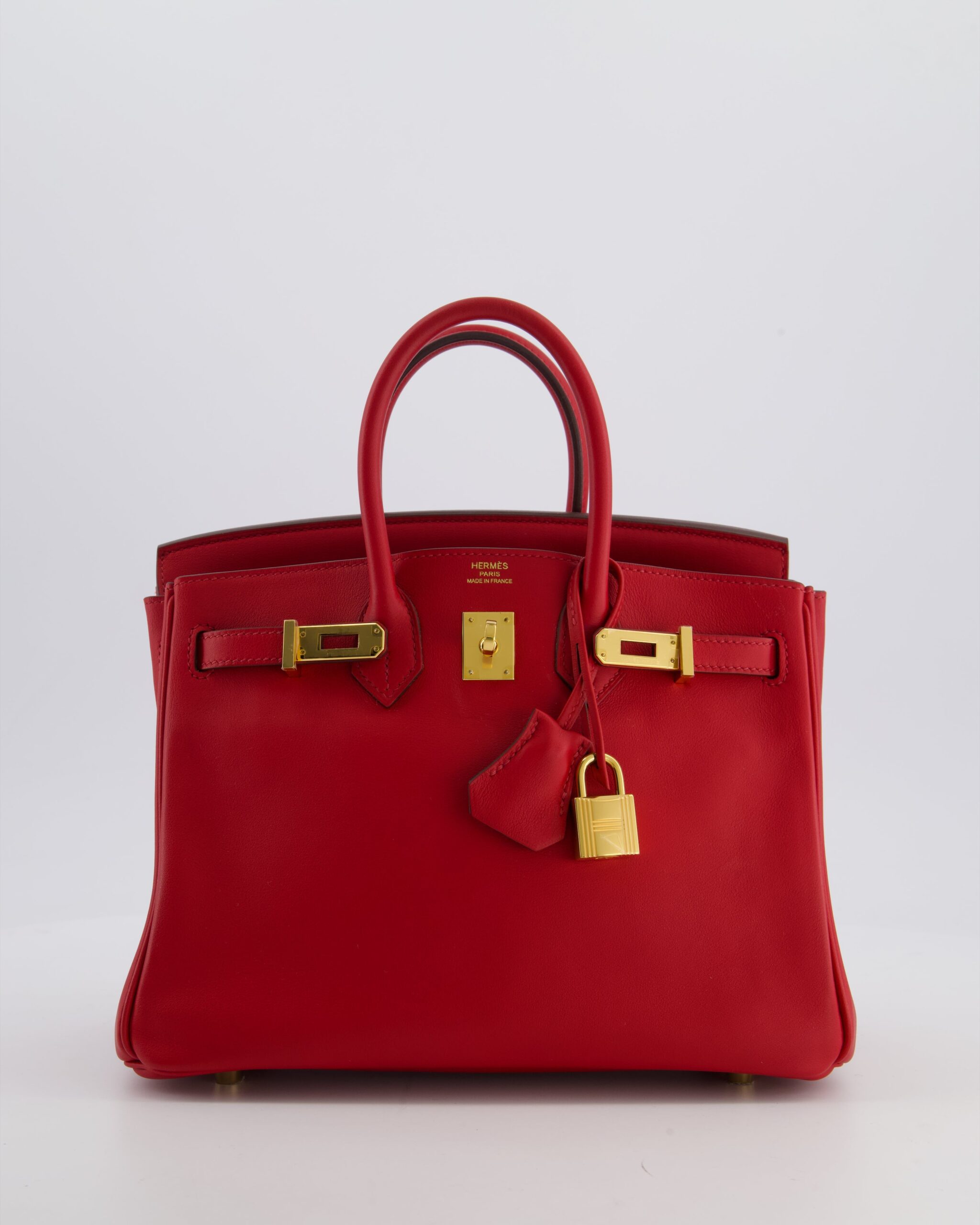 Hermes Birkin 25 Retourne Bag in Rouge Grenat Swift Leather with Gold Hardware
