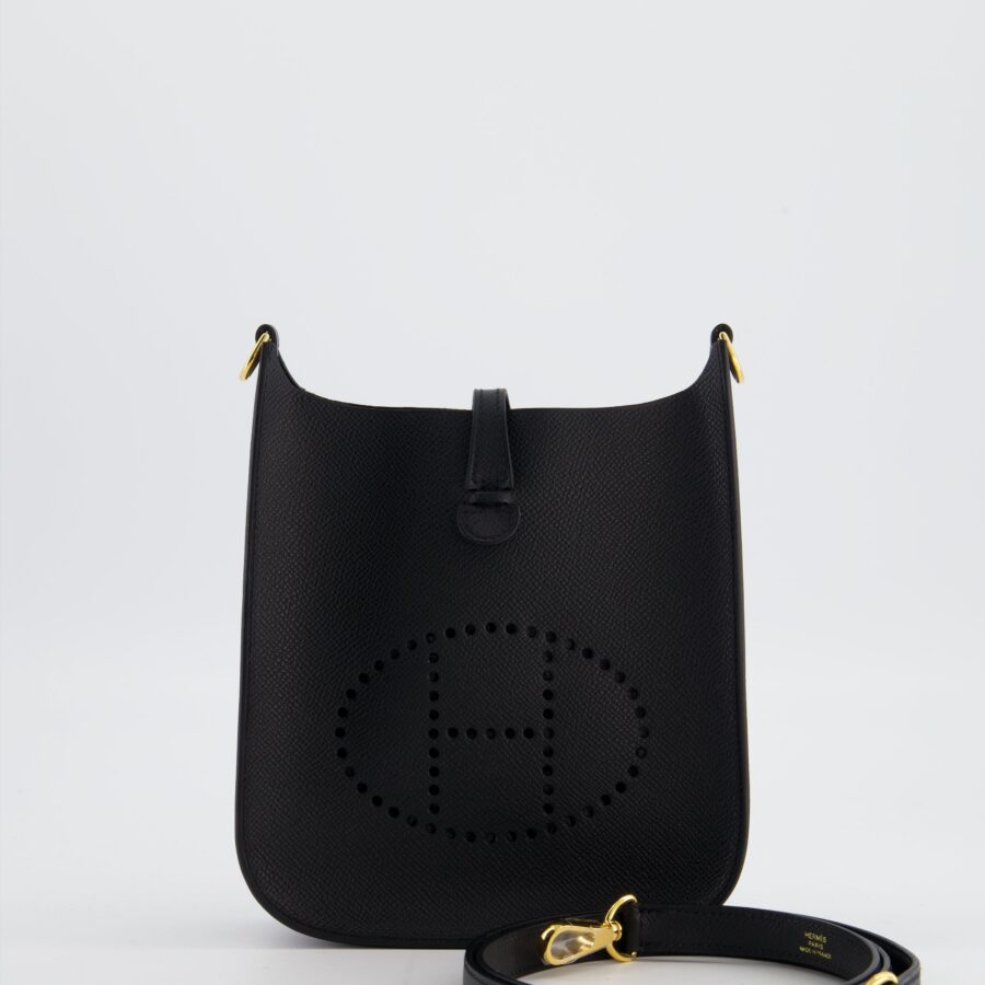Hermes Black Mini Evelyne Sellier Bag in Epsom Leather with Gold Hardware | Studio Nafay