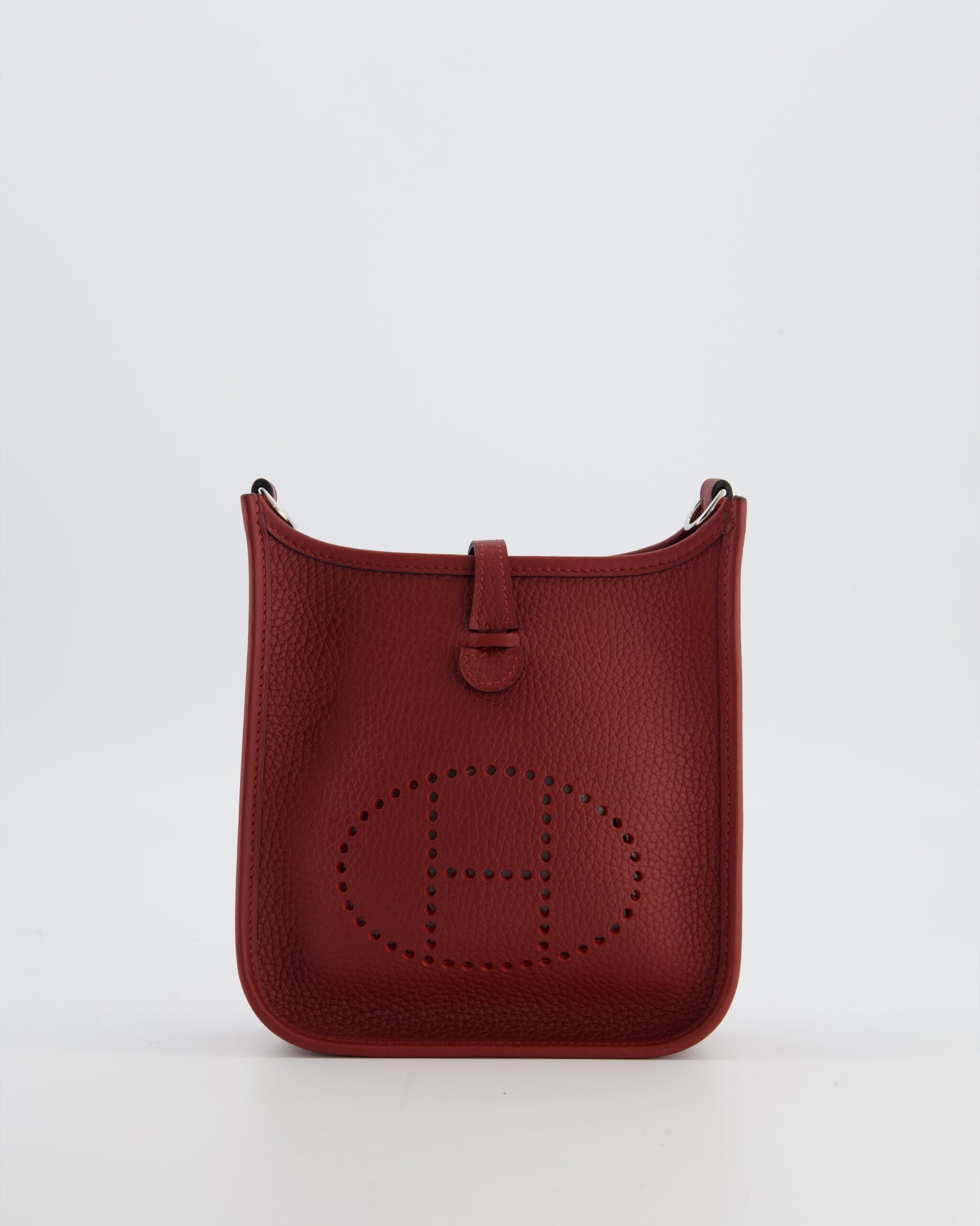Hermes Mini Evelyne Bag in Rouge H in Clemence Leather with Palladium Hardware