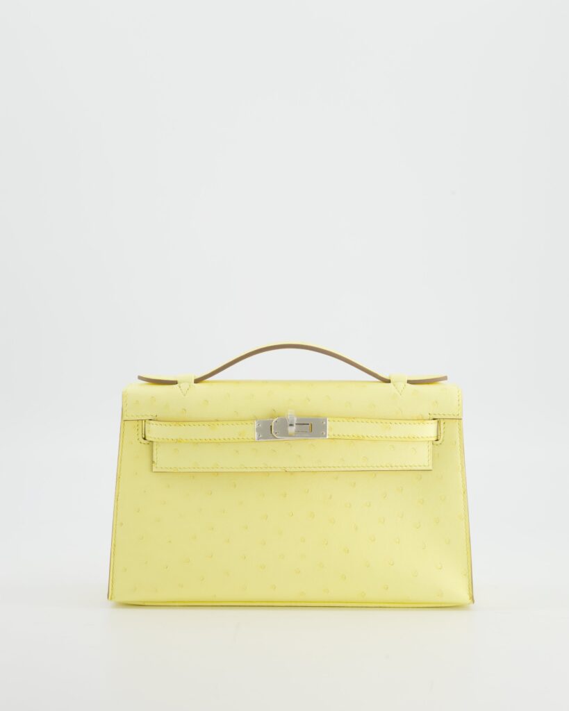 Hermes Kelly Pochette Bag in Limoncello Ostrich Leather with Palladium Hardware - Product Image 2