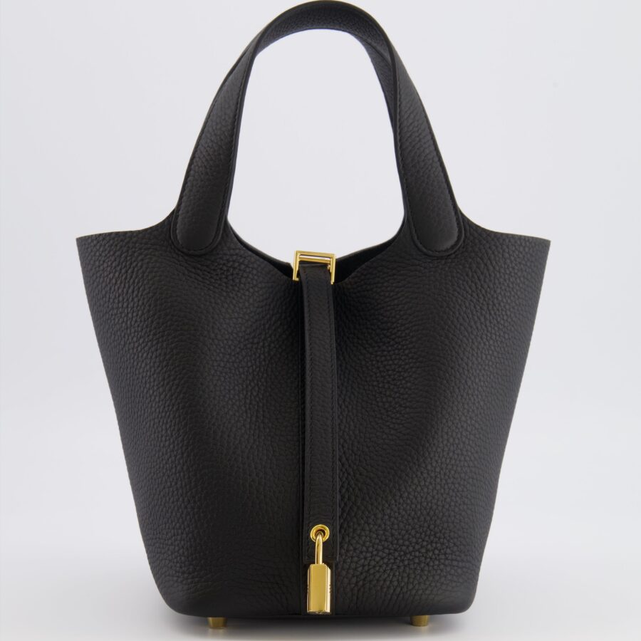 Hermes Picotin Lock Bag 18cm in Noir Clemence Leather with Gold Hardware | Studio Nafay