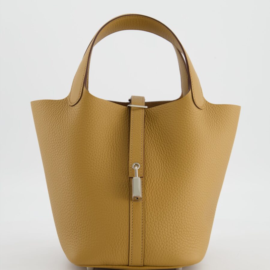 Hermes Picotin Lock 18 Bag in Biscuit Clemence Leather with Palladium Hardware | Studio Nafay