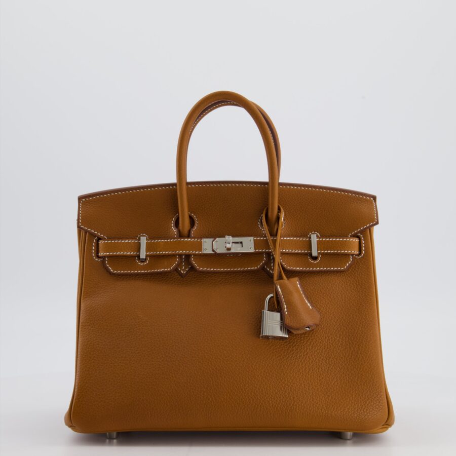 *RARE* Hermes Birkin 25 Retourne Bag in Fauve Barenia Faubourg Leather with Palladium Hardware | Studio Nafay
