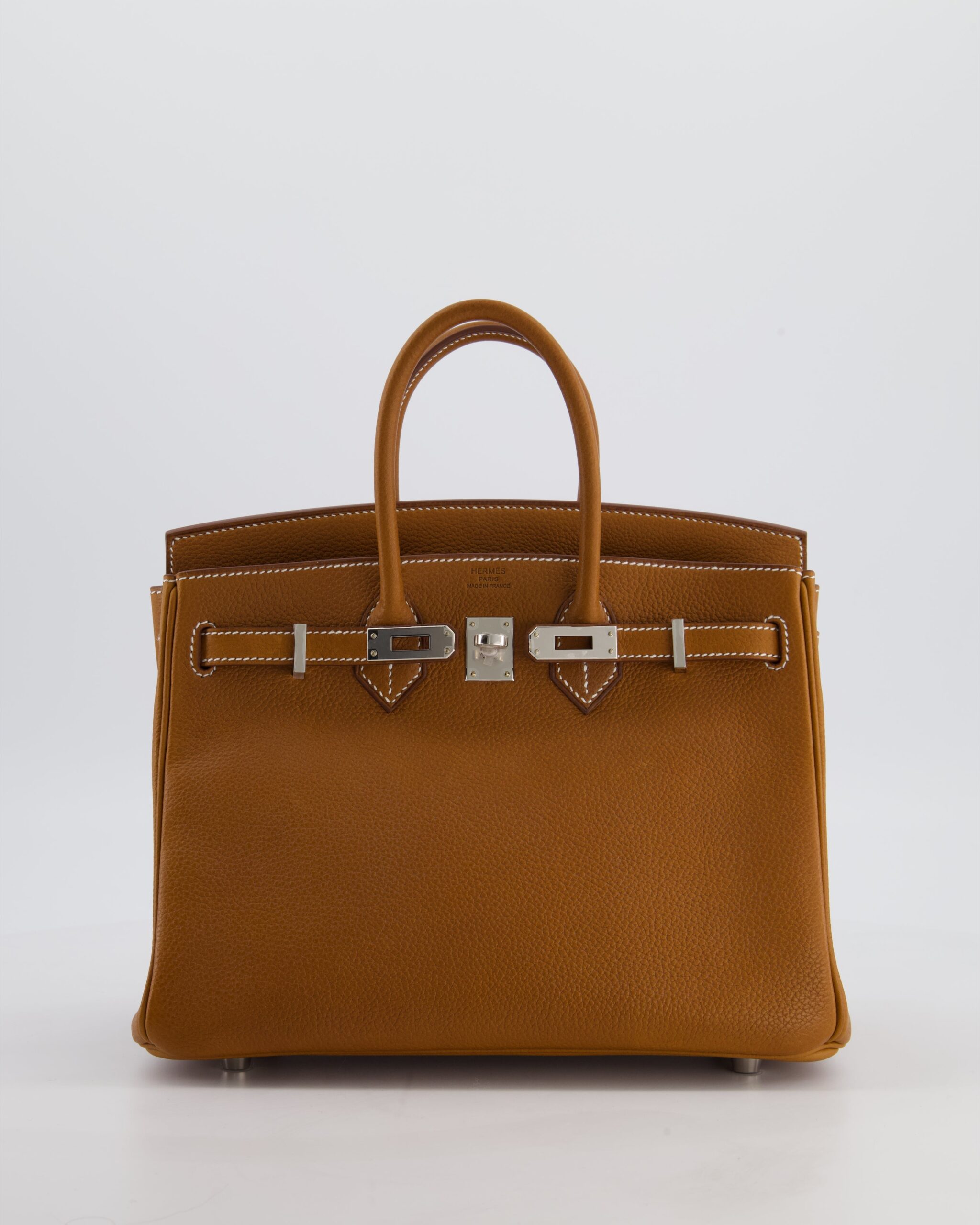 *RARE* Hermes Birkin 25 Retourne Bag in Fauve Barenia Faubourg Leather with Palladium Hardware