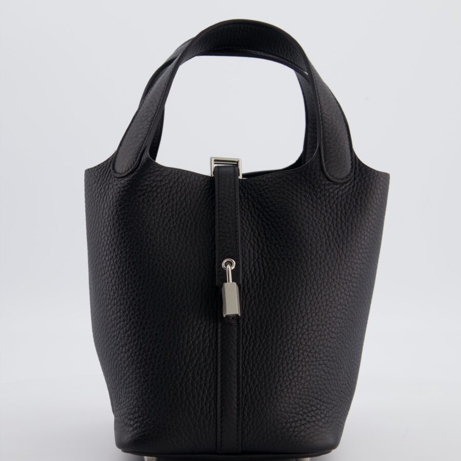 Hermes Picotin Lock 18 Bag in Noir Clemence Leather with Palladium Hardware | Studio Nafay