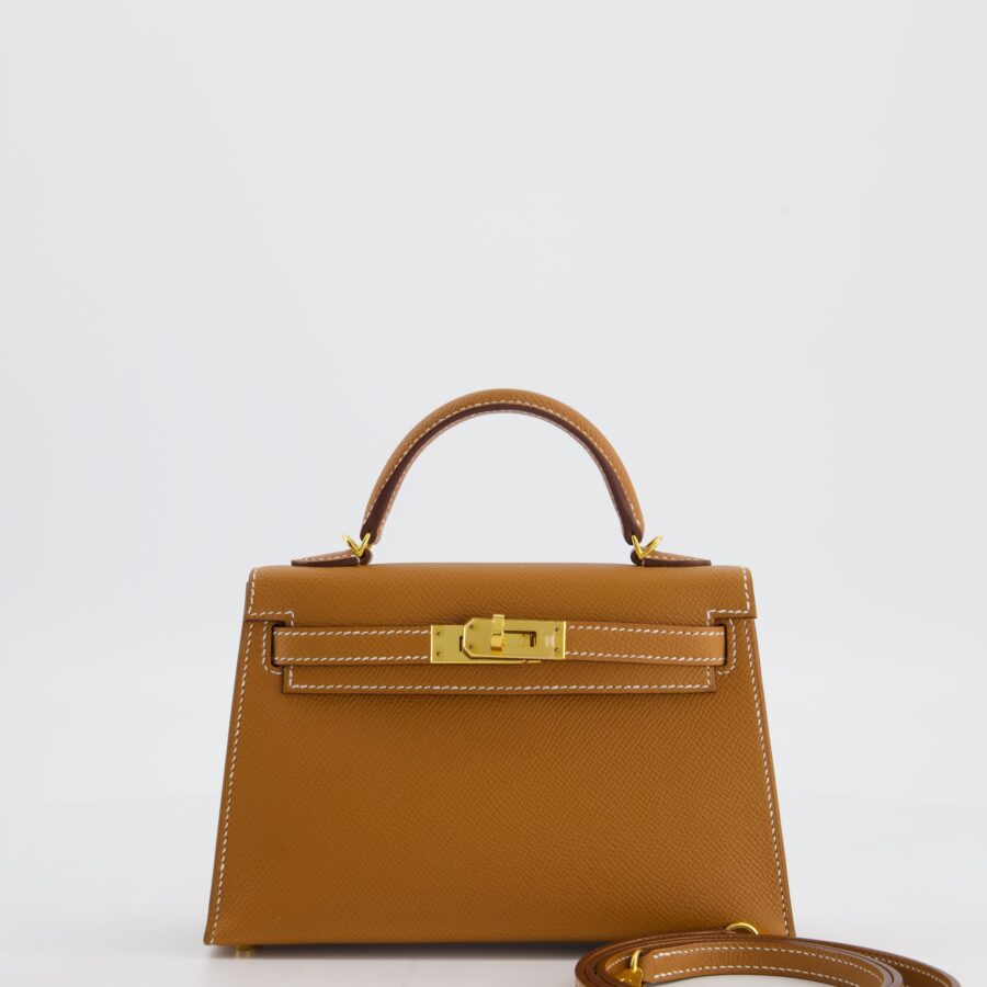 Hermes Mini Kelly II 20 Bag in Gold Epsom Leather with Gold Hardware | Studio Nafay