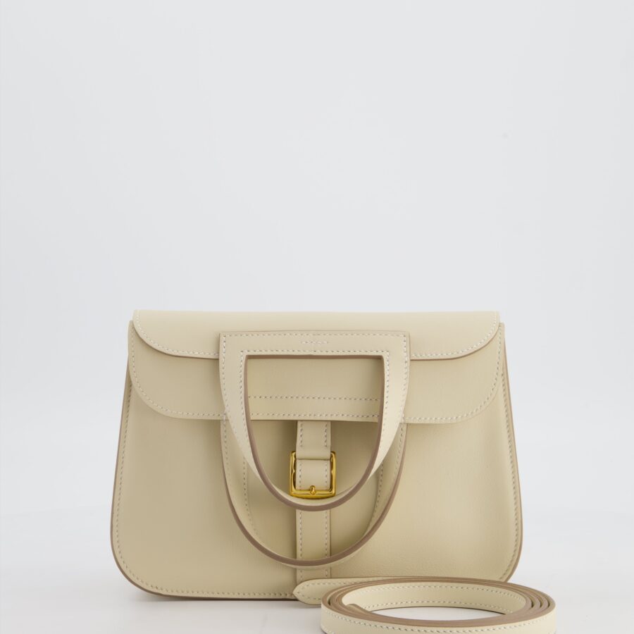 *NEW SIZE* Hermes Mini Halzan Bag in Craie Swift Leather with Gold Hardware | Studio Nafay