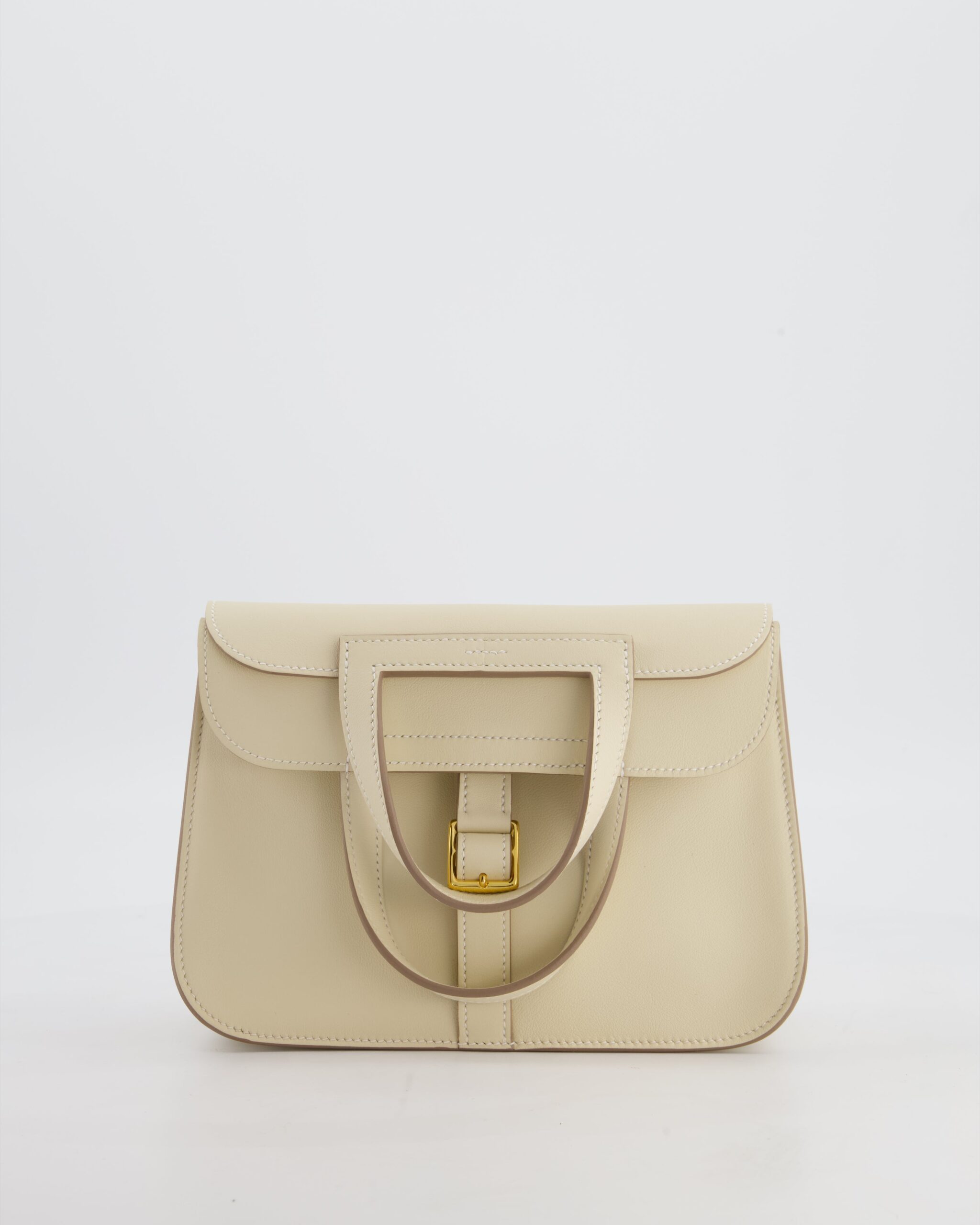 *NEW SIZE* Hermes Mini Halzan Bag in Craie Swift Leather with Gold Hardware