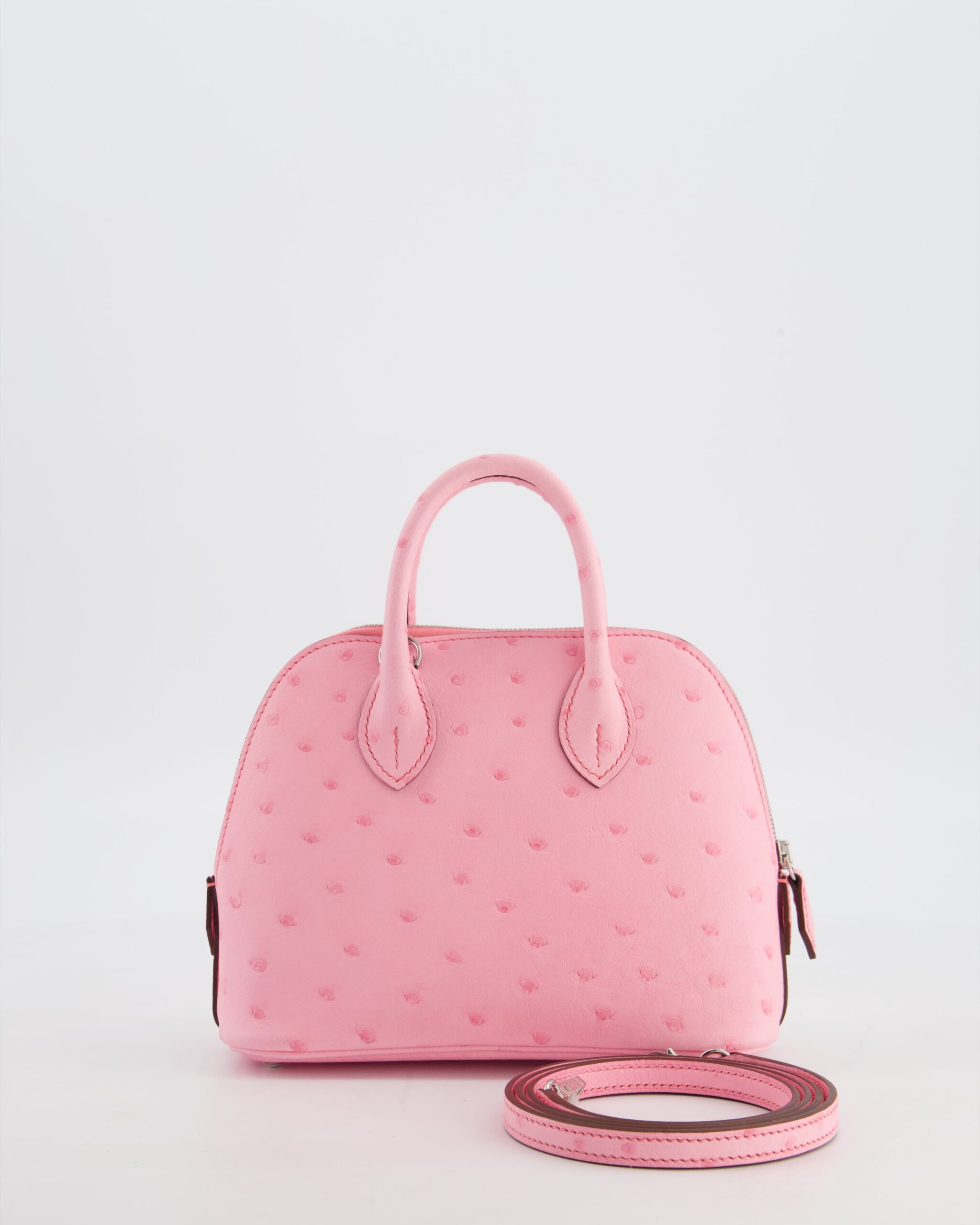 *HOT* Hermes Mini Bolide Bag in Rose Bubblegum Ostrich Leather with Palladium Hardware