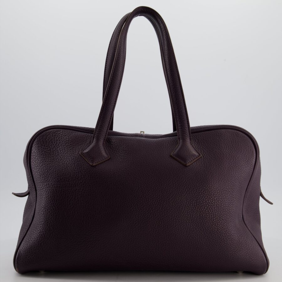 Hermes Victoria II 35cm Bag in Raisin Clemence Leather with Palladium Hardware | Studio Nafay