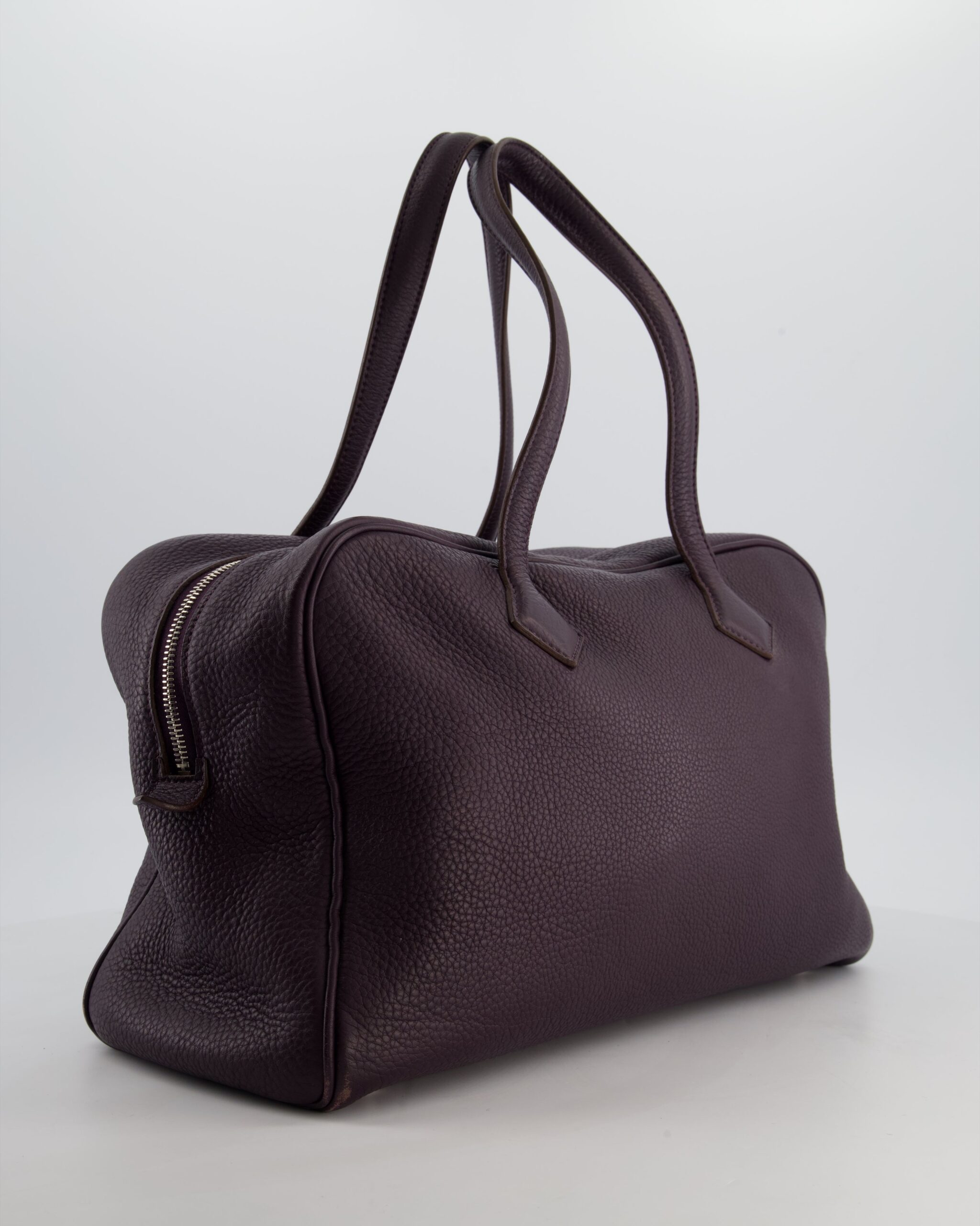 Hermes Victoria II 35cm Bag in Raisin Clemence Leather with Palladium Hardware
