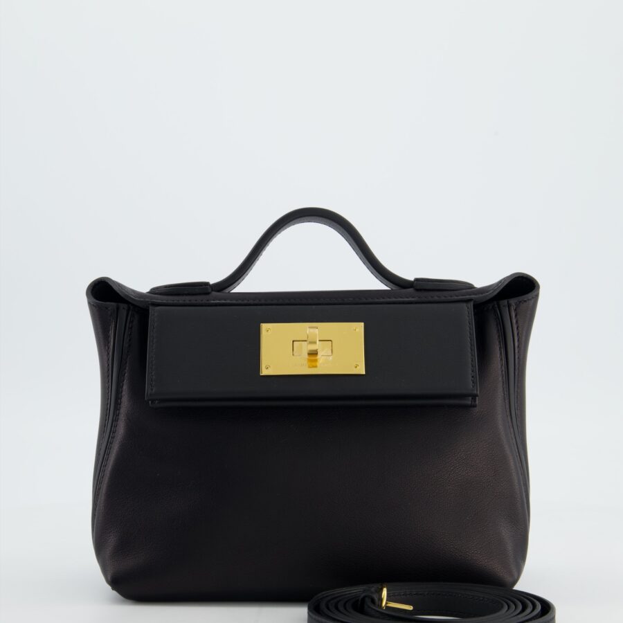 *RARE* Hermes 24/24 21 Bag in Noir Volupto and Noir Swift Leather with Gold Hardware | Studio Nafay