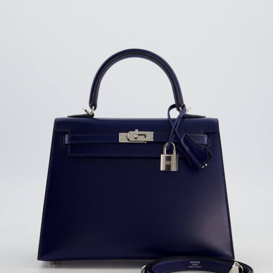 *RARE* Hermes Kelly 25 Sellier Bag in Bleu Saphir Box Leather with Palladium Hardware | Studio Nafay