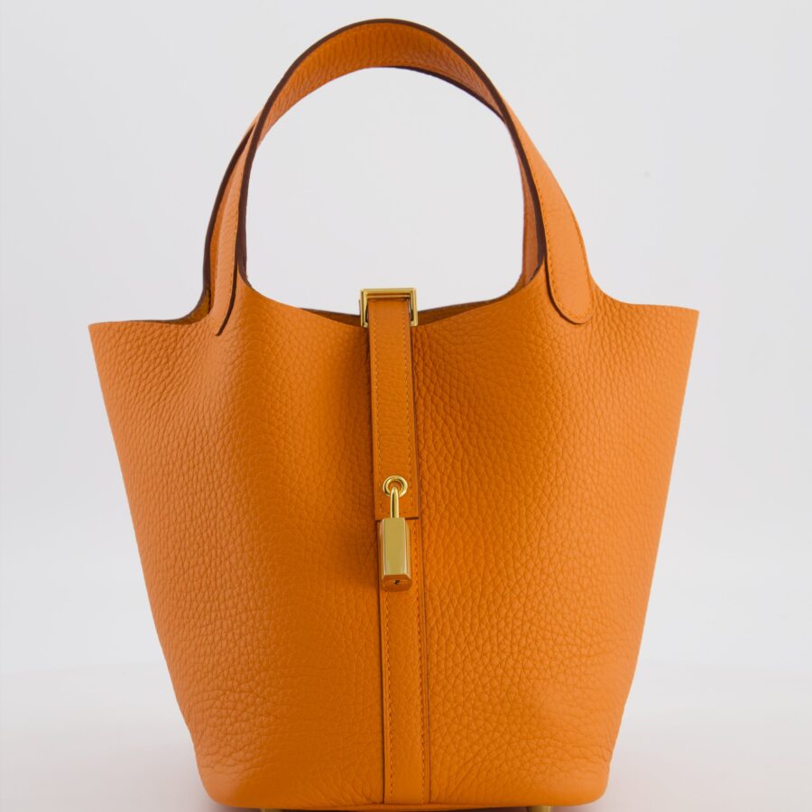 Hermes Picotin Lock 18 Bag in Orange H Taurillon Clemence Leather with Gold Hardware | Studio Nafay