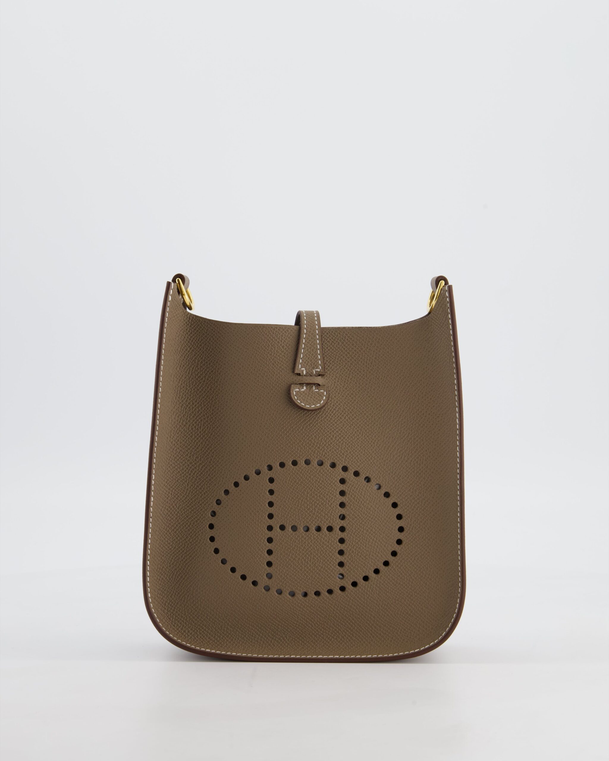 Hermes Mini Evelyne Sellier Bag in Etoupe Epsom Leather with Gold Hardware