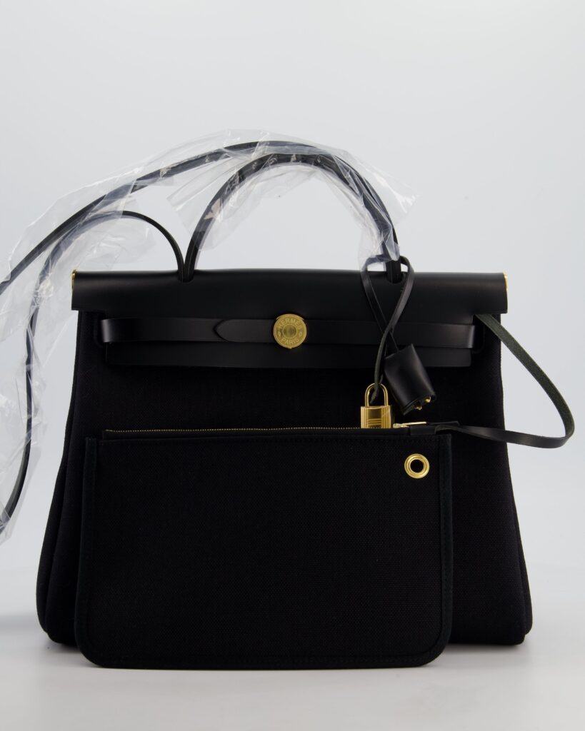 Hermes Herbag 31 Zip Bag in Noir Toile Officier Canvas, Noir Vache Hunter Leather with Gold Hardware - Product Image 2