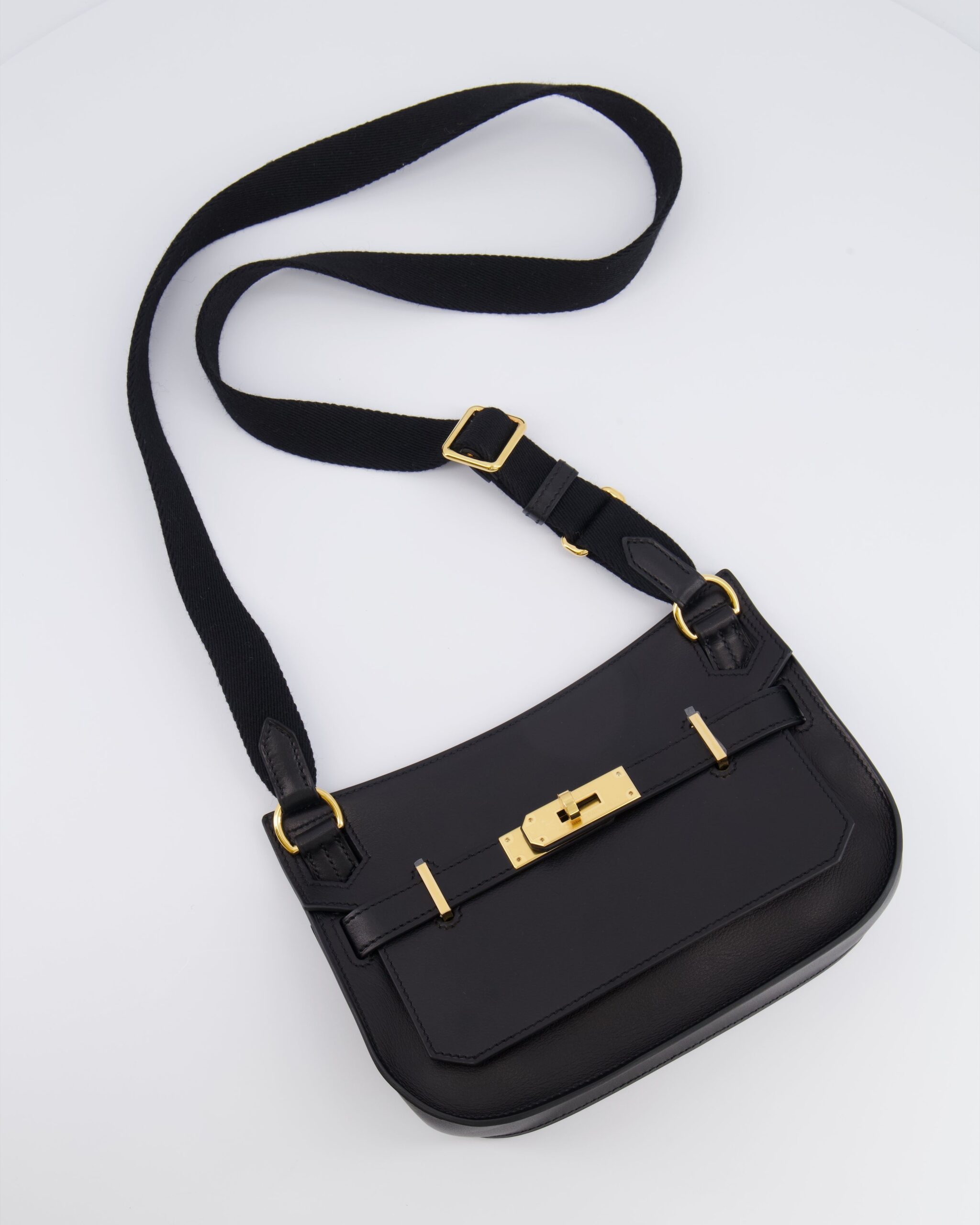 *RARE* Hermes Mini Jypsiere Crossbody Bag in Black Evergrain Leather with Gold Hardware