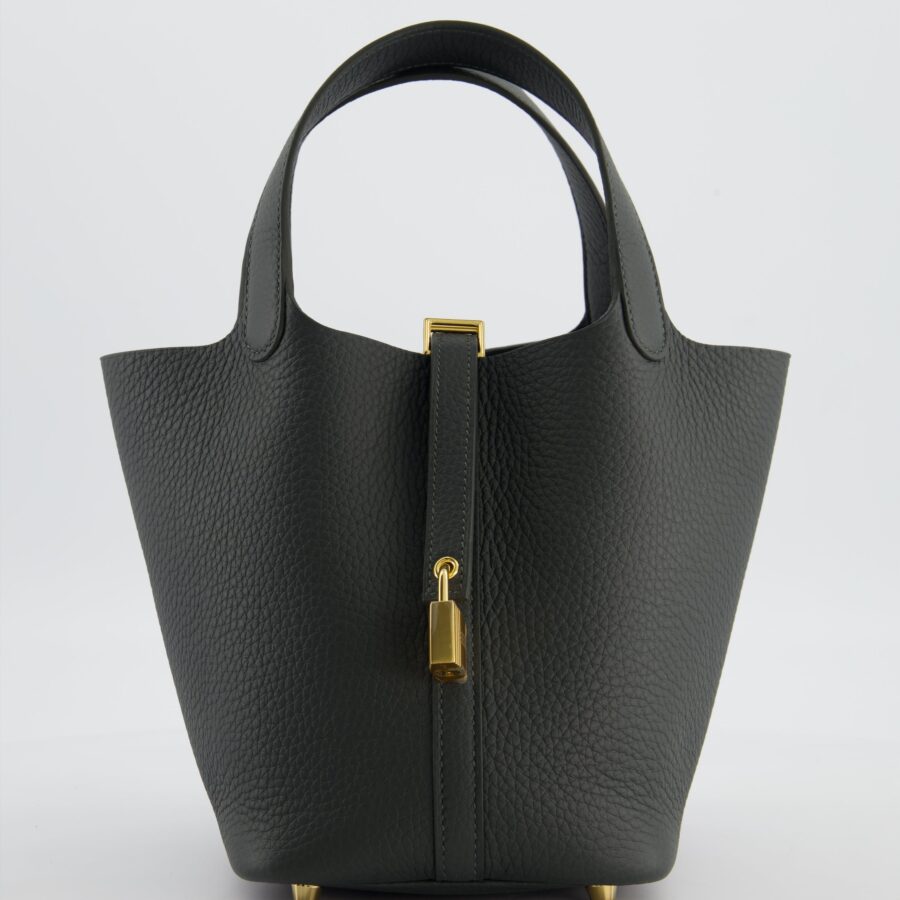 Hermes Picotin Lock 18 Bag in Vert Mangrove Clemence Leather with Permabrass Hardware | Studio Nafay