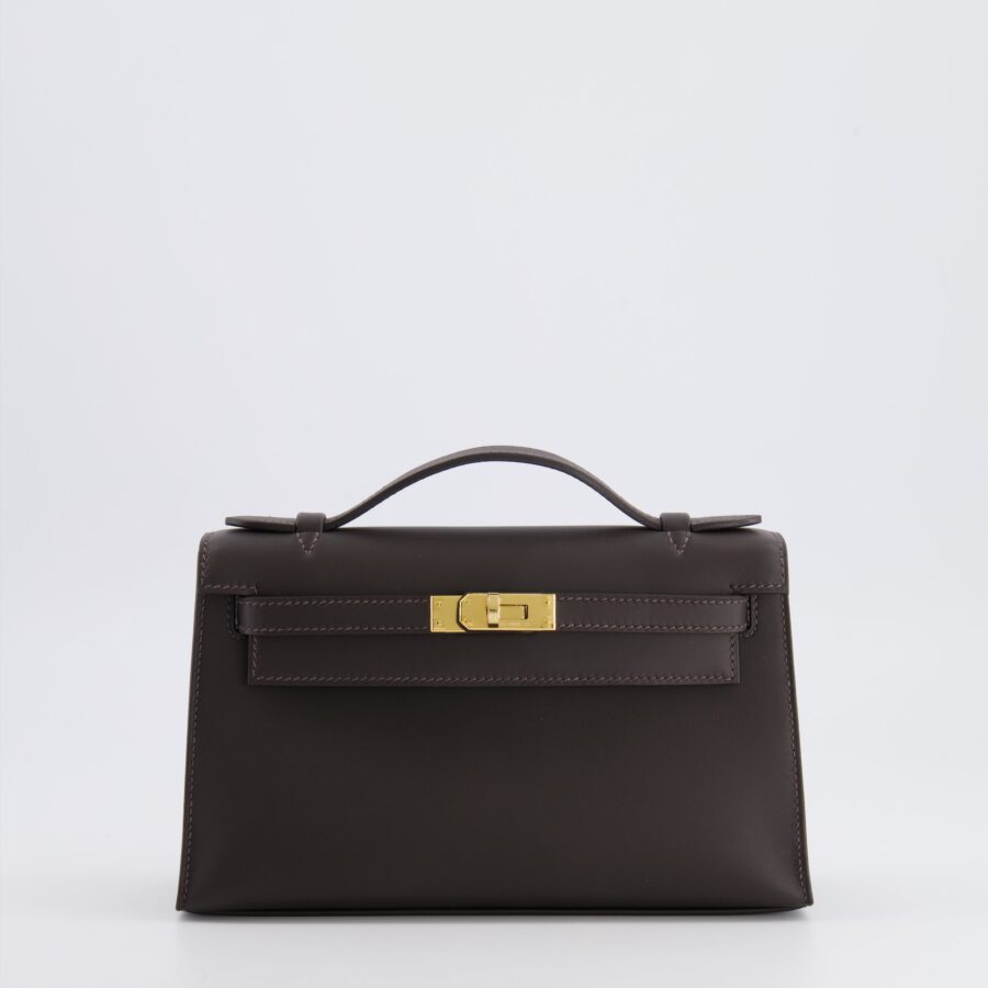*RARE* Hermes Kelly Pochette Bag in Bai Brun Swift Leather with Gold Hardware | Studio Nafay