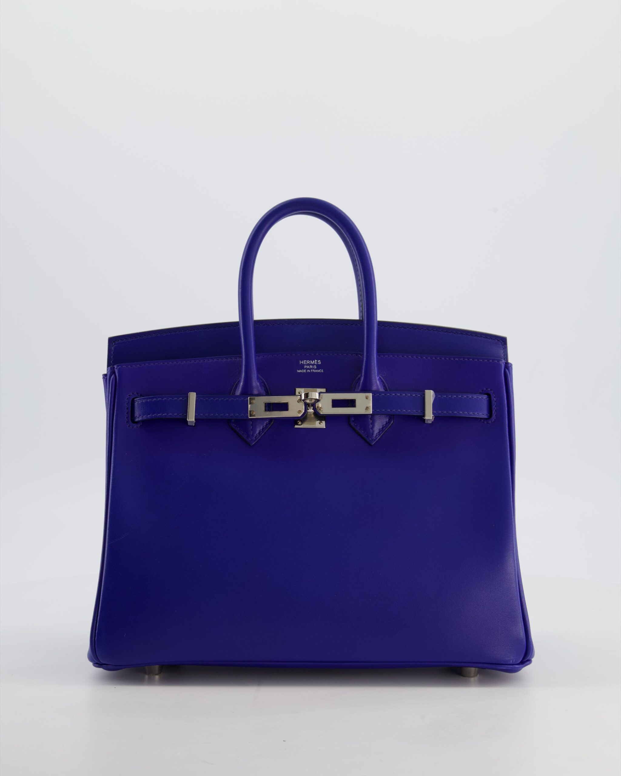 Hermes Birkin 25 Retourne Bag in Blue Electrique Tadelakt Leather with Palladium Hardware