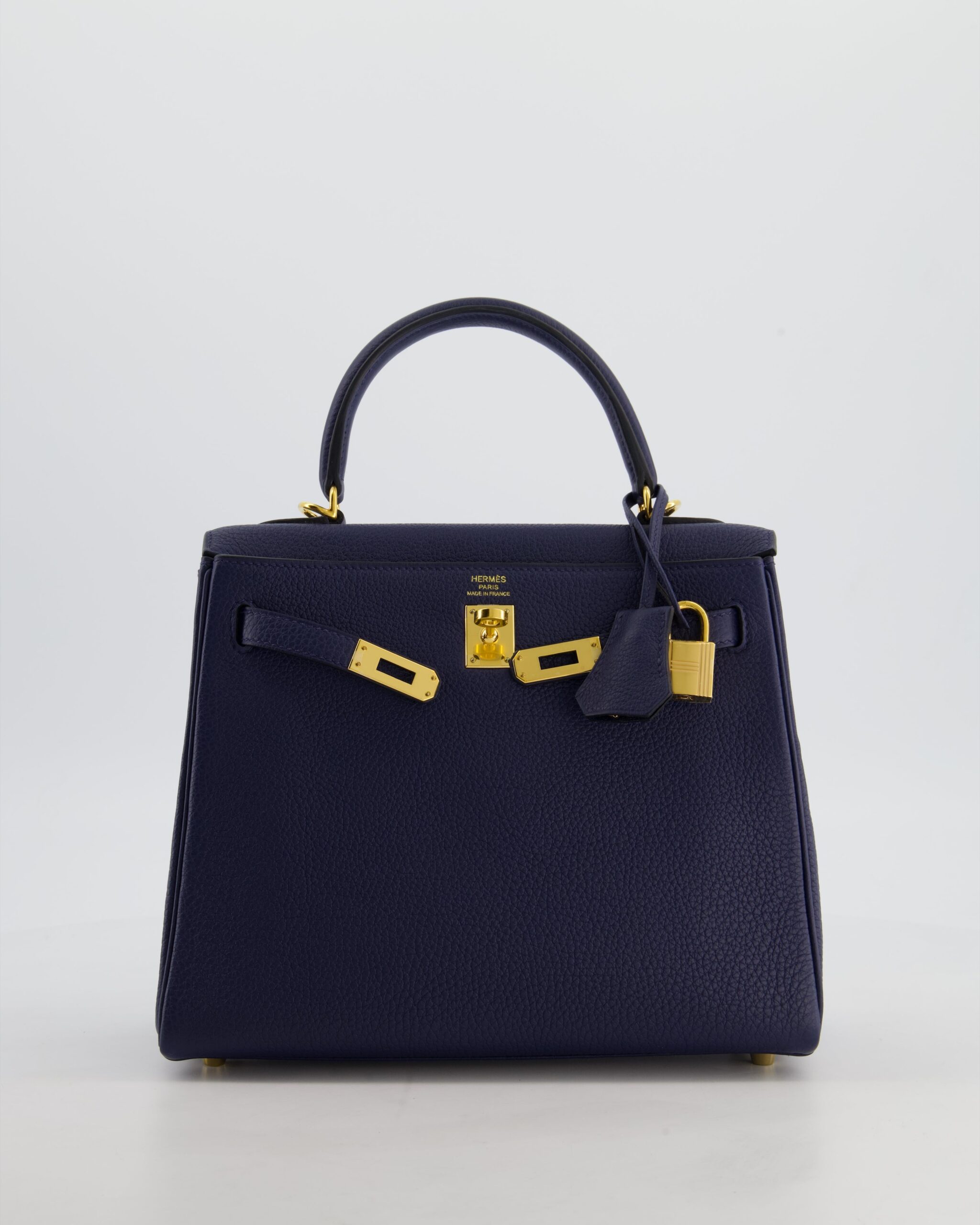 Hermes Kelly 25 Retourne Bag in Bleu Navy Togo Leather Bleu with Gold Hardware