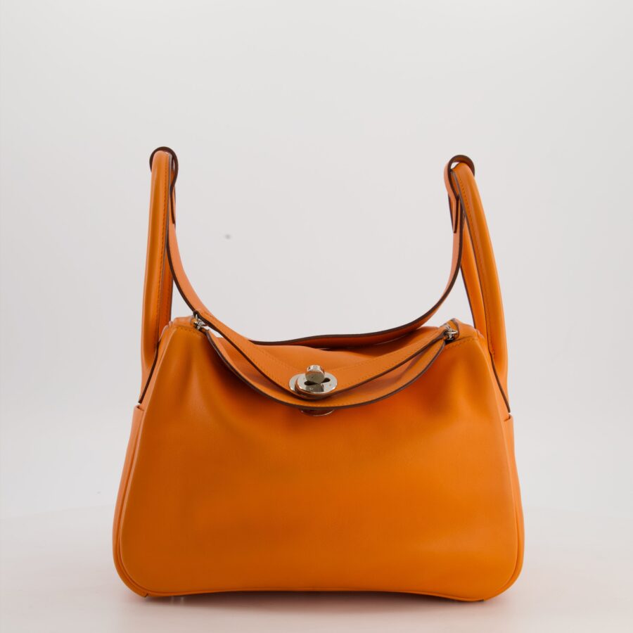 Hermes Lindy 26 Bag in Orange H Swift Leather with Palladium Hardware | Studio Nafay